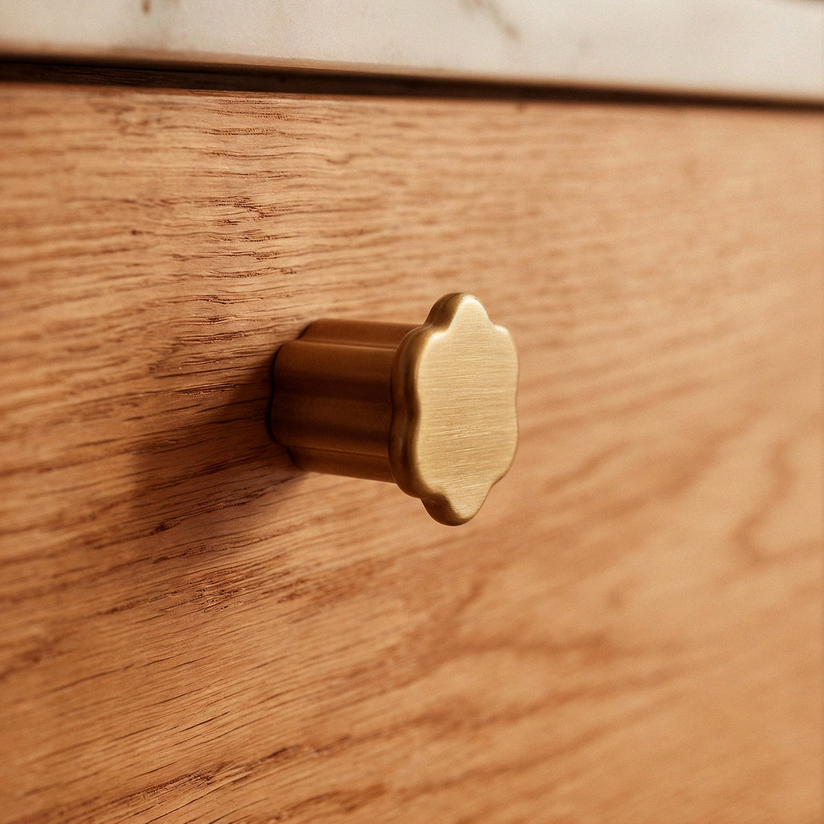 Gatsby Cabinet Knob in Satin Brass, close-up detail