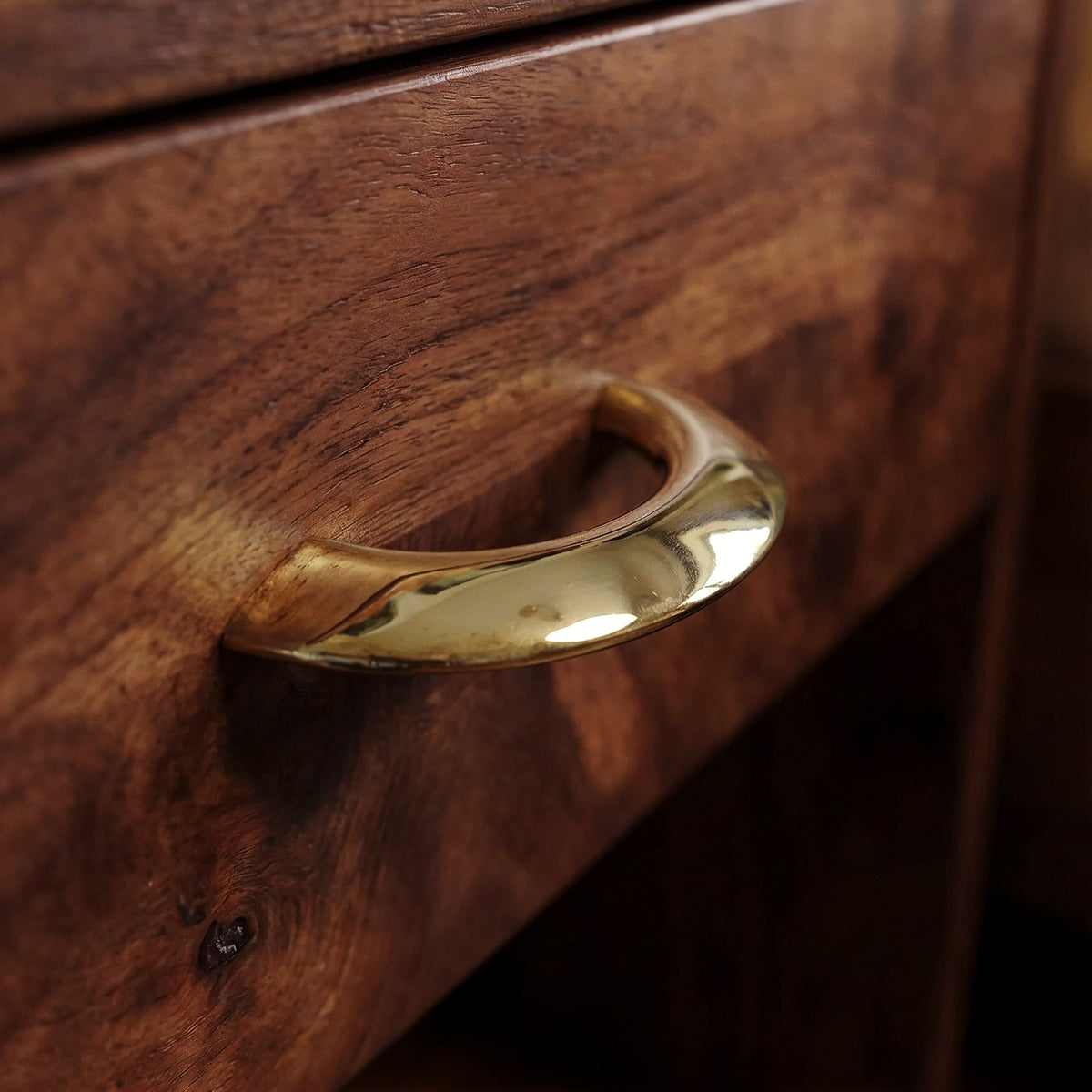 Enzo Cabinet Pull in Satin Brass, close-up detail