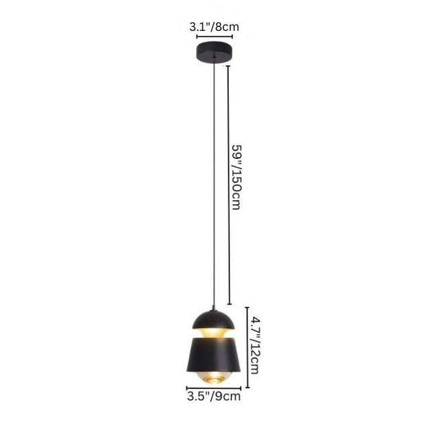 "Dimensions of black pendant light, made of durable metal and glass, ideal for contemporary interiors."