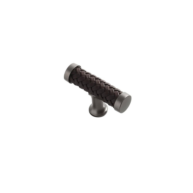 "Braided leather knob with a luxurious finish, isolated on a white background."