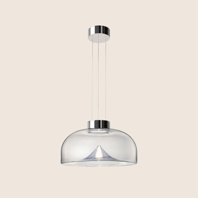 "Modern pendant light with adjustable suspension, made of glass and stone for versatile ceiling installation."