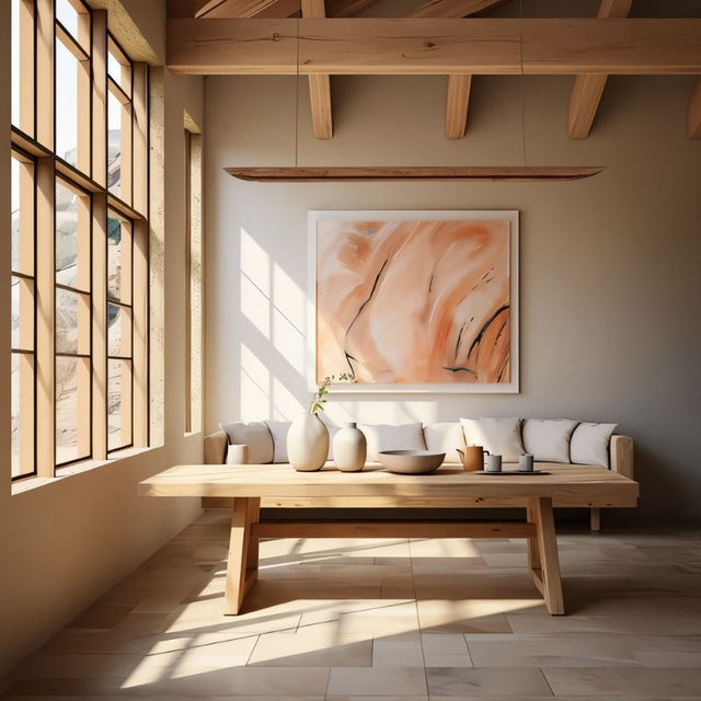 "Premium wood elongated pendant light, providing warm, even illumination for modern Scandinavian dining rooms."