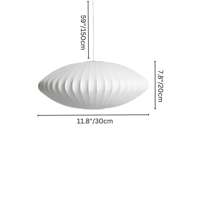 "Mini pendant light with labeled dimensions, 11.8 inches wide, 7.8 inches tall, and adjustable hanging length for compact spaces."