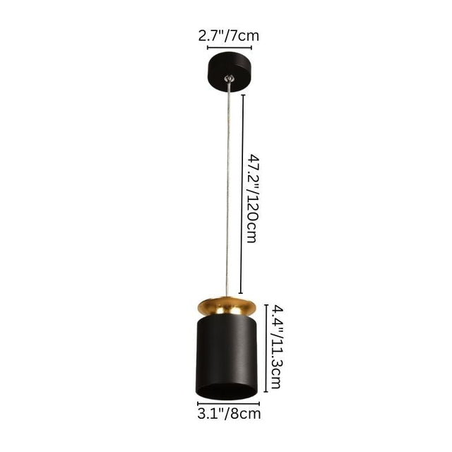 "Pendant light dimensions with adjustable suspension cord, matte black aluminum finish, golden accents, sleek design"