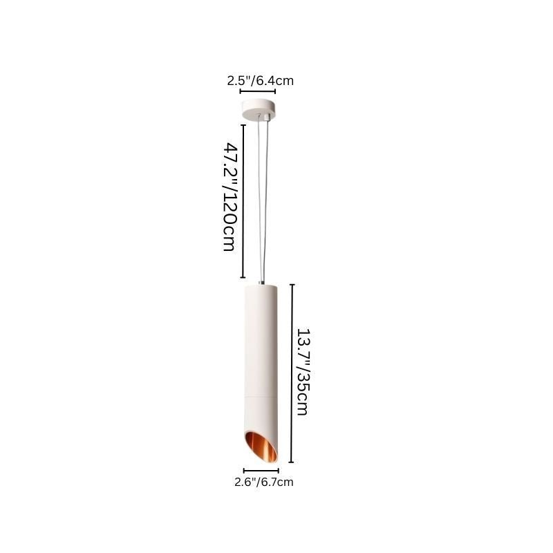 "13.7-inch aluminum pendant light, cylindrical design, matte finish, sleek minimalist look, precise size"