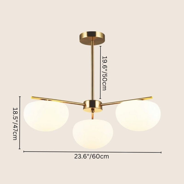 "Pendant lamp with three glass shades, dimensions 23.6 x 19.6 inches, ideal for contemporary interiors."