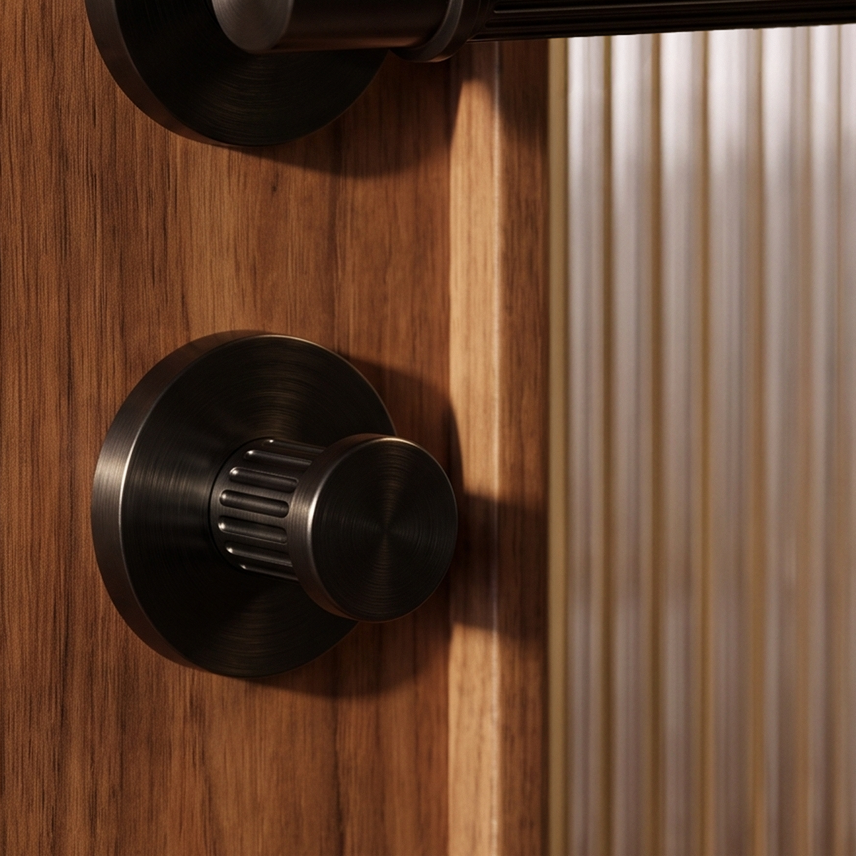 Vestige Door Lock in Satin Brass, styled interior