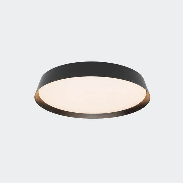 Zena Ceiling Lamp in matte black with warm LED light, designed for flush ceiling mounting in contemporary indoor environments.