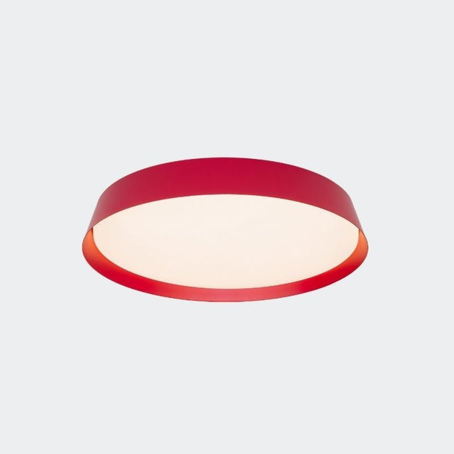 Zena Ceiling Lamp in bold red finish with acrylic diffuser, perfect for adding a pop of color and modern lighting to commercial or residential interiors.