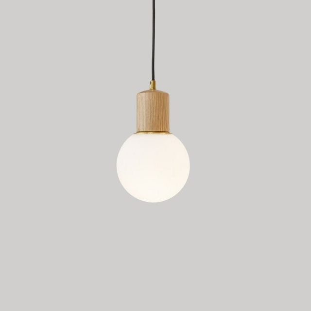 "Wooden holder spherical pendant light providing even illumination, enhancing both functionality and aesthetics in any space."