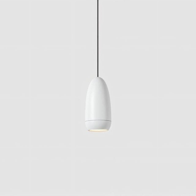 Ailis Pendant Light in white with a minimalist capsule shape, ideal for contemporary indoor spaces with integrated LED lighting.