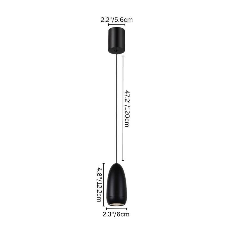 Dimensions of the Ailis Pendant Light in black, featuring a 4.8-inch capsule pendant and 47.2-inch adjustable cord.