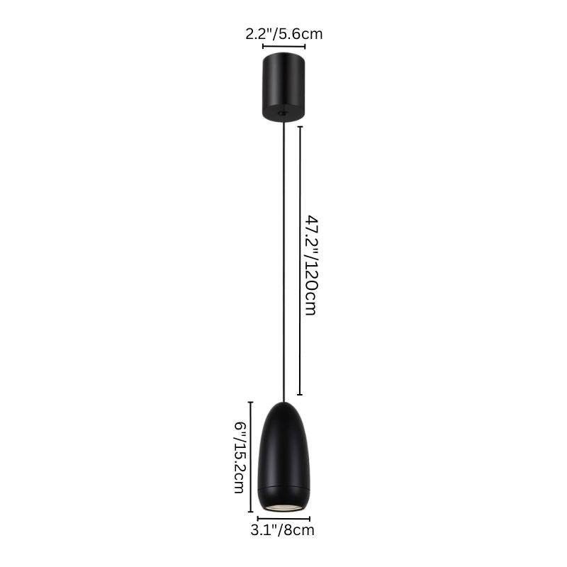 Dimensions of the larger Ailis Pendant Light in black, showcasing a 6-inch capsule pendant and 47.2-inch adjustable cord.
