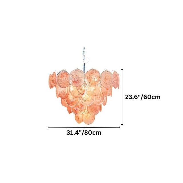 "A Murano glass disc chandelier with dimensions shown."