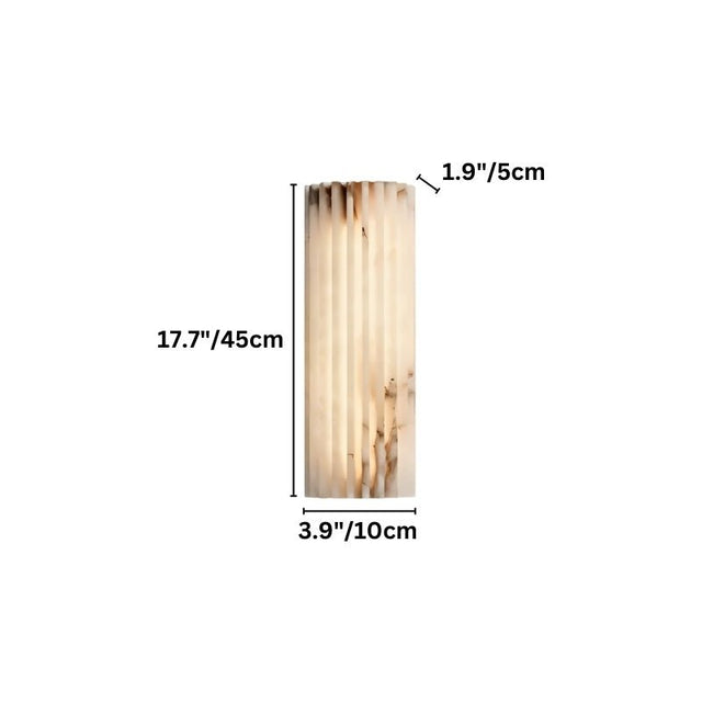 "Dimensions of a modern rectangular wall lamp made of cloud stone with vertical grooves."