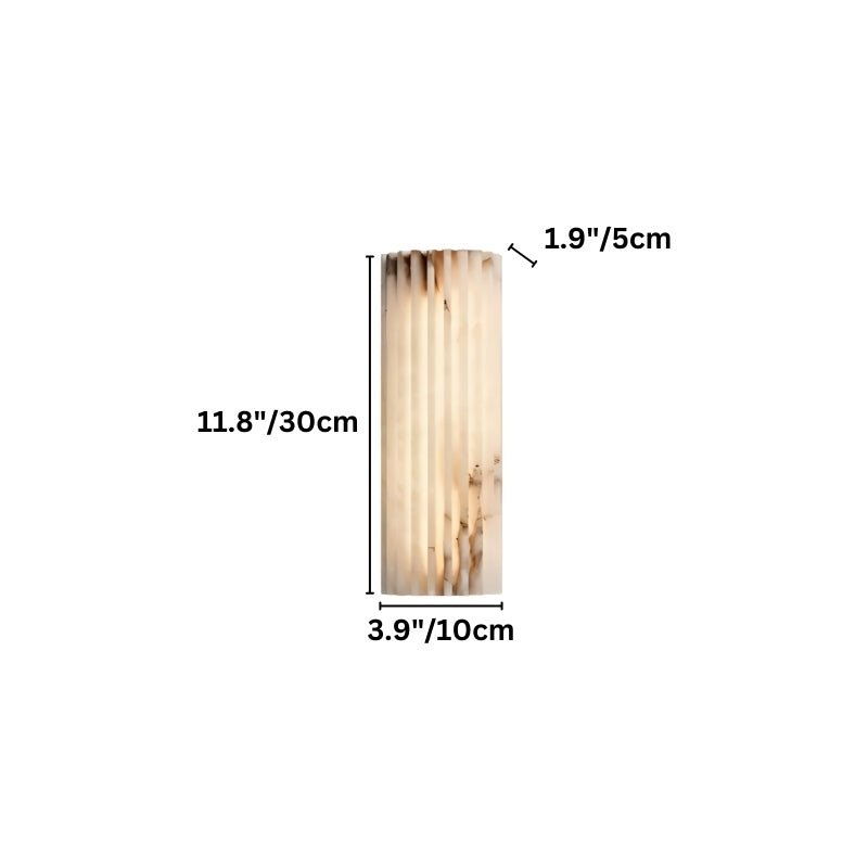 "Dimensions of a small, modern rectangular wall lamp made of cloud stone with vertical grooves."