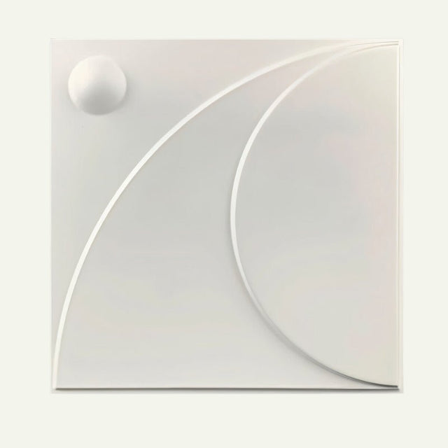 Single Amili PVC Wall Panel in white with curved embossed design, emphasizing its moisture resistance and modern aesthetic.
