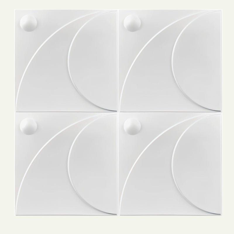 Four Amili PVC Wall Panels arranged in a square, showing seamless pattern alignment and durable, lightweight construction.