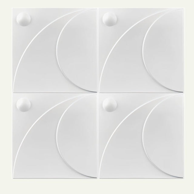 Four Amili PVC Wall Panels arranged in a square, showing seamless pattern alignment and durable, lightweight construction.