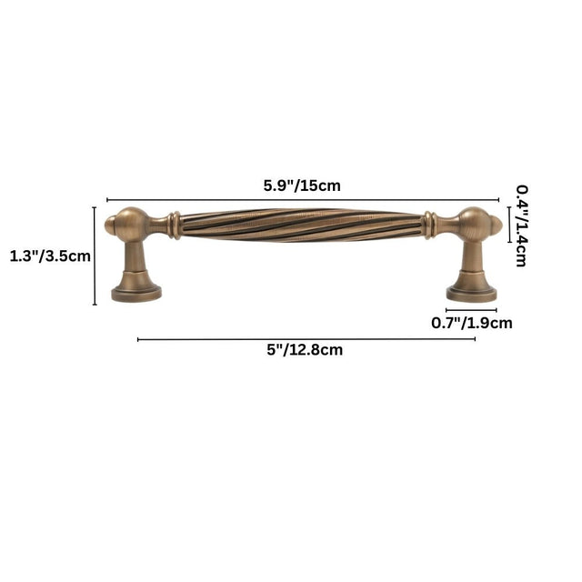 "Brass twisted fluted cabinet pull with antique finish"