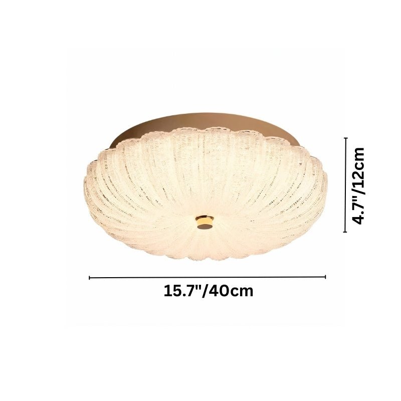 "Dimensions of an Aruma ceiling light, showing a diameter of 15.7 inches (40 cm) and a height of 4.7 inches (12 cm)."