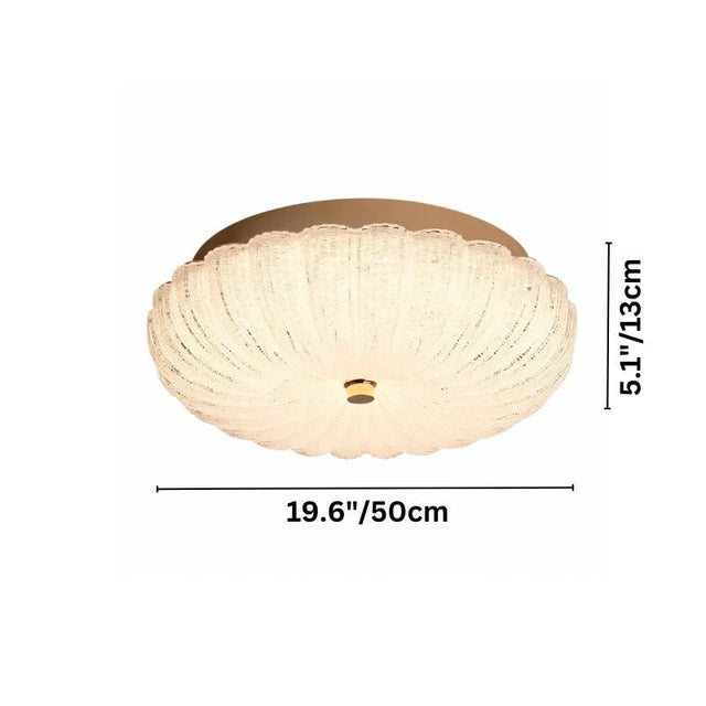 "Dimensions of an Aruma ceiling light, showing a diameter of 19.6 inches (50 cm) and a height of 5.1 inches (13 cm)."