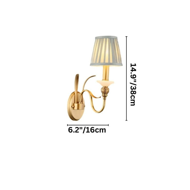 "Dimensions of a single-arm Asmora wall lamp, showing a height of 14.9 inches (38 cm) and a width of 6.2 inches (16 cm)."