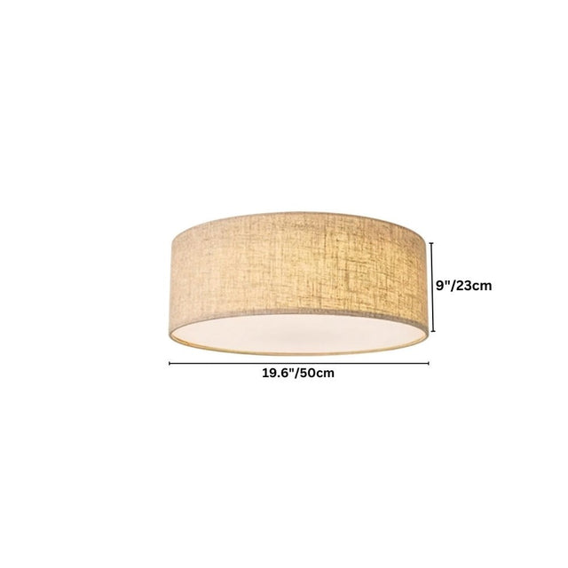 "Dimensions of a minimalist fabric ceiling light, showing 9 inches in height and 19.6 inches in diameter."