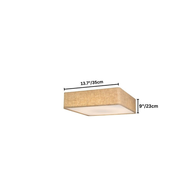 "Dimensions of a rectangular minimalist fabric ceiling light, showing 13.7 inches in width and 9 inches in height."