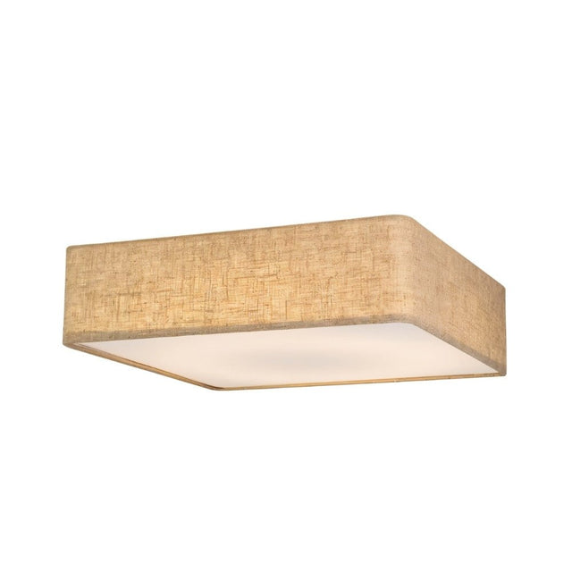 "Flush mount, minimalist fabric ceiling light fixture on a white background."