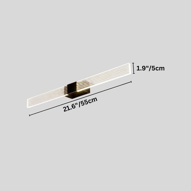 "Dimensions of a 55cm modern bathroom vanity light, showing 21.6 inches in length and 1.9 inches in depth."