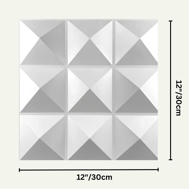 Badra Wall Panel - Stylish 3D Outdoor Wall Panels for Modern Spaces with dimensions 12x12 inches, showcasing its square shape and pyramid texture.