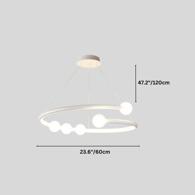 "Dimensions diagram of a modern circular chandelier with minimalist bulb holders."