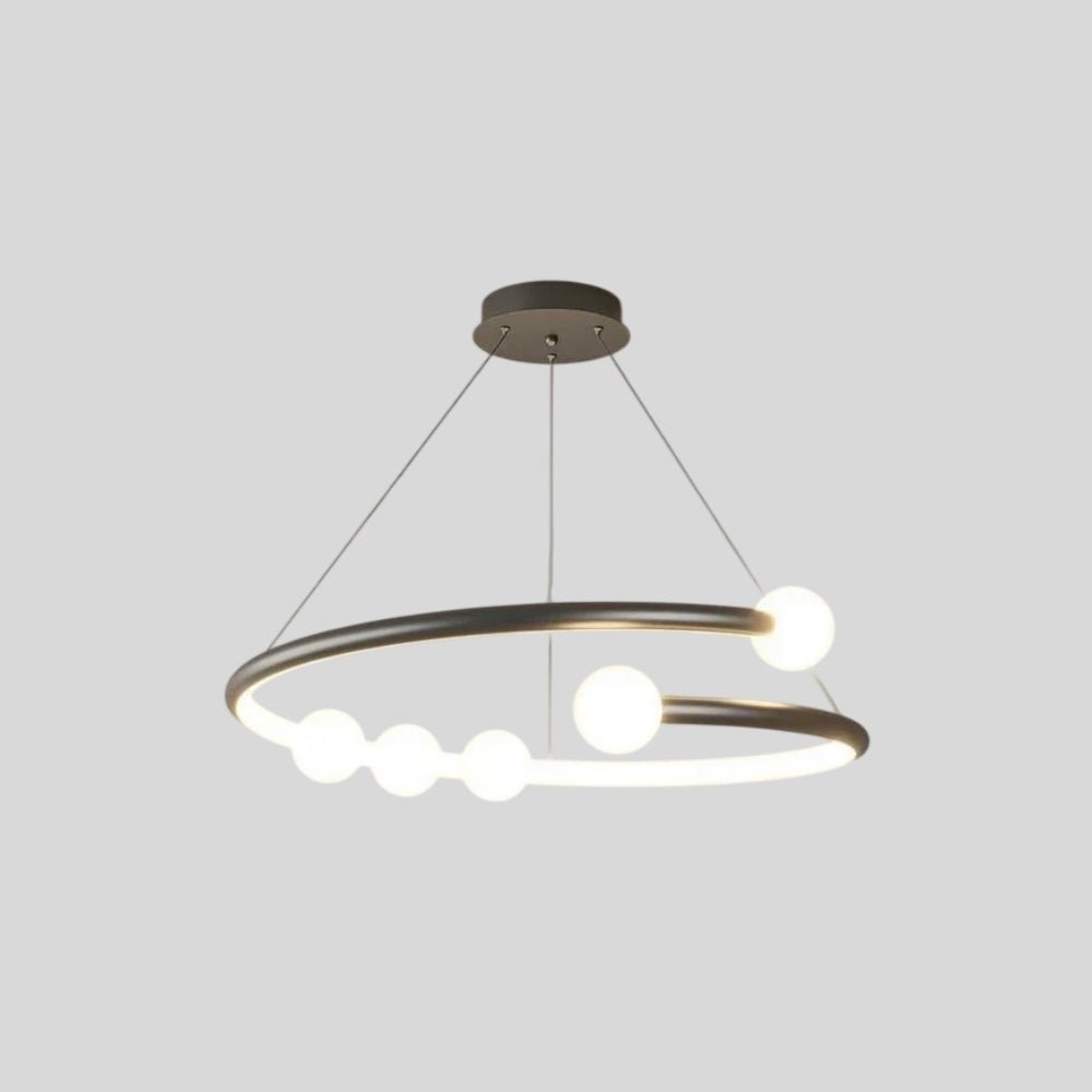 "Modern circular chandelier with minimalist bulb holders, isolated on a white background."