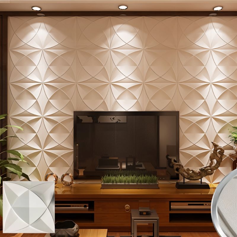 Barku Wall Panel in a modern living room with TV unit, showcasing 3D geometric PVC wall panel design for stylish interior decor.