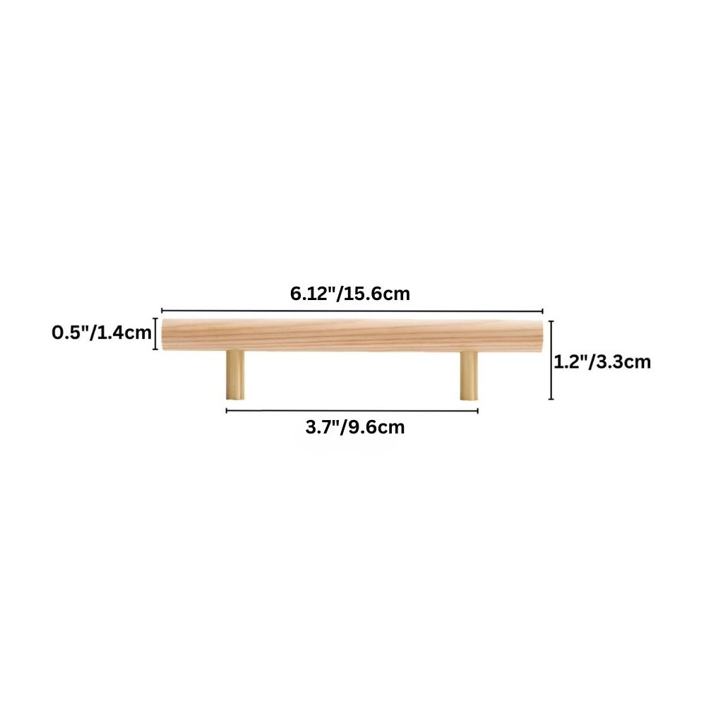 "Dimensions of a modern wooden pull bar handle, showing 6.12 inches in length, 0.5 inches in height, and 3.7 inches center-to-center width."