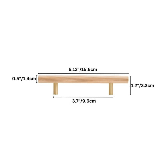 "Dimensions of a modern wooden pull bar handle, showing 6.12 inches in length, 0.5 inches in height, and 3.7 inches center-to-center width."