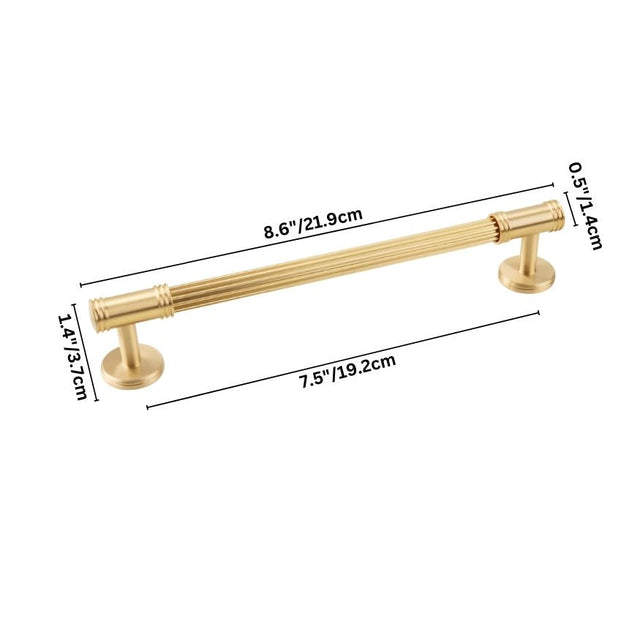 "A sleek brass pull bar with grooved detailing, showcasing a sophisticated and timeless design suitable for modern and classic interiors."