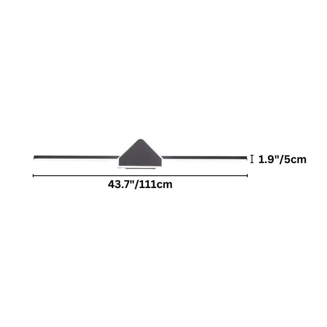 "Dimensions of the largest modern bathroom vanity light fixture with a geometric centerpiece and streamlined light bar, 43.7 inches in width and 1.9 inches in height."