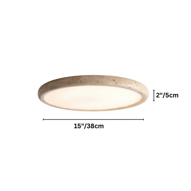 "Dimensions of a Coriac Ceiling Light, showing a diameter of 15 inches and a height of 2 inches."