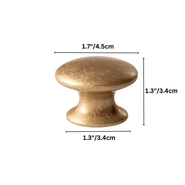 "Dimensions diagram of a vintage solid brass knob with intricate detailing, showing measurements."