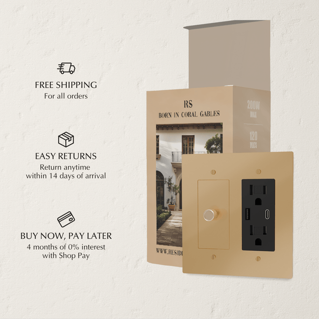 Custom Brass Light Switch (Build Your Own) packaging with free shipping, easy returns, and Shop Pay installment options for a seamless shopping experience.