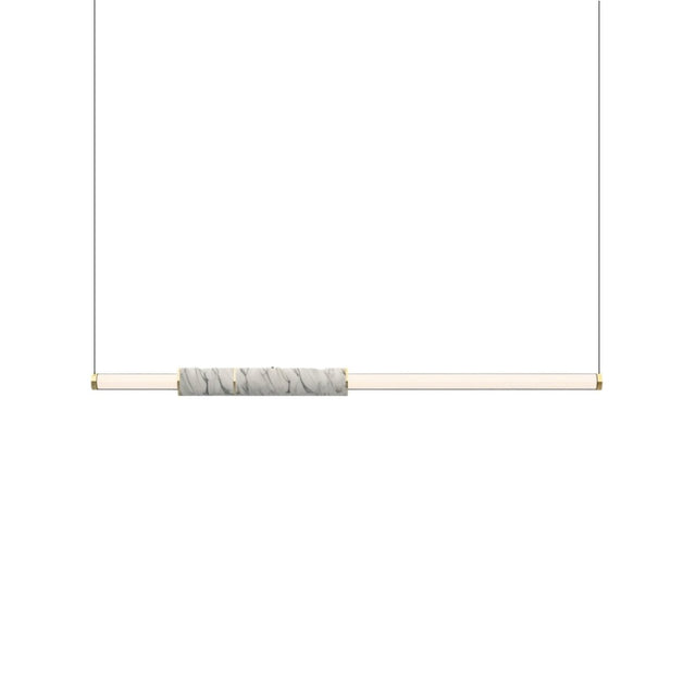 "Modern pendant light featuring a marble accent, acrylic tubes, and a sleek, geometric design."