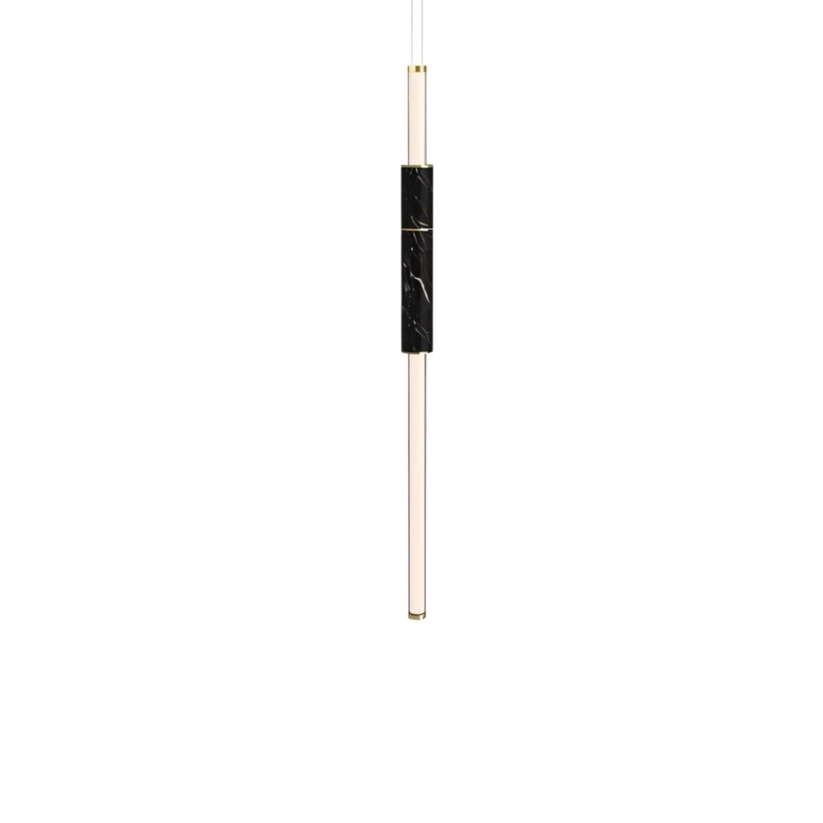 "Modern pendant light featuring a striking marble accent and sleek acrylic tubes."