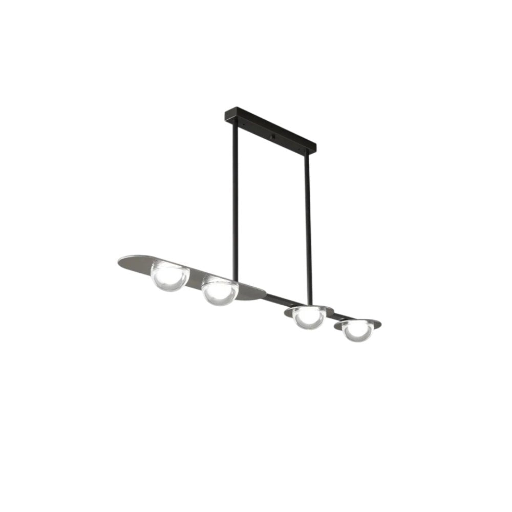 "Copper Dilti pendant light with four glass globes, isolated on a white background."