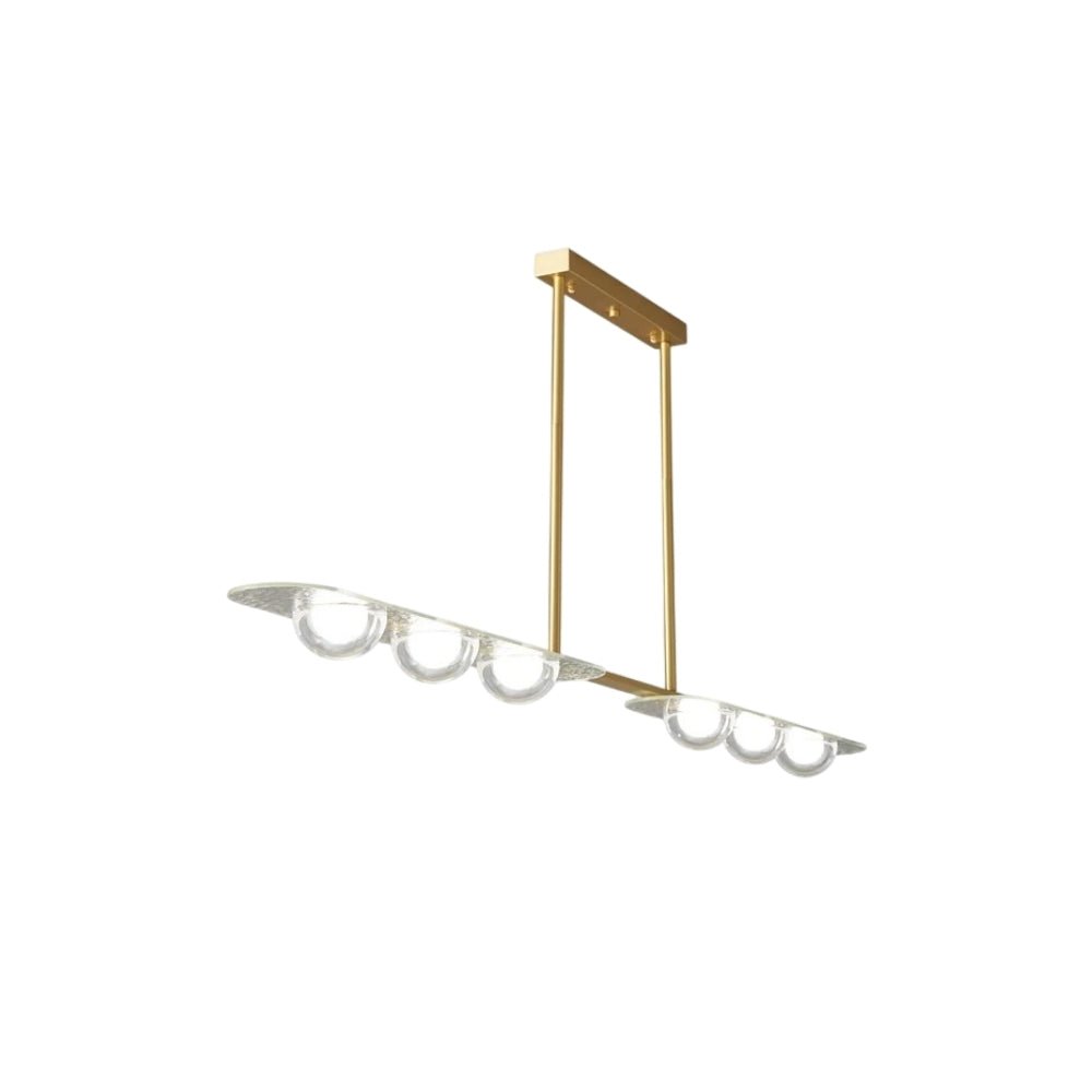 "Gold Dilti pendant light with glass globes in two sections, isolated on a white background."