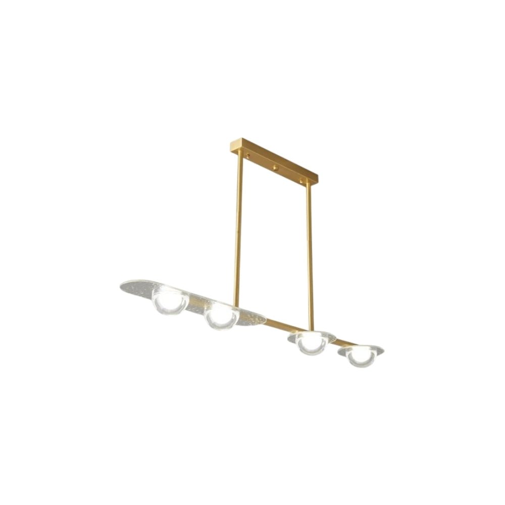 "Gold Dilti pendant light with four glass globes, isolated on a white background."