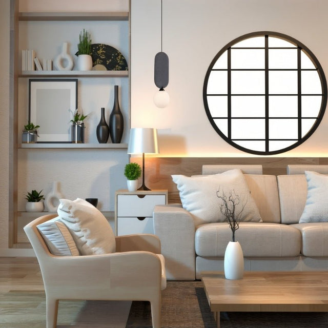 "The Dorea Pendant Lamp provides soft ambient lighting with its spherical glass bulb and sleek metal frame, making it a perfect choice for a modern office."