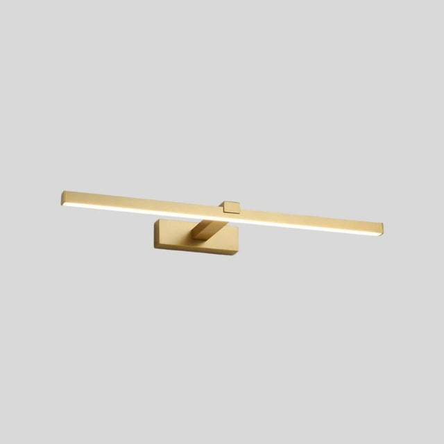 "A modern, linear LED wall lamp in a gold finish, illustrating its sleek design."
