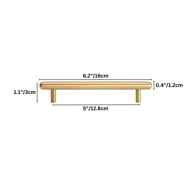 "Modern minimalist brushed brass pull bar for cabinets, 6.2 inches or 16 centimeters long, with labeled dimensions."